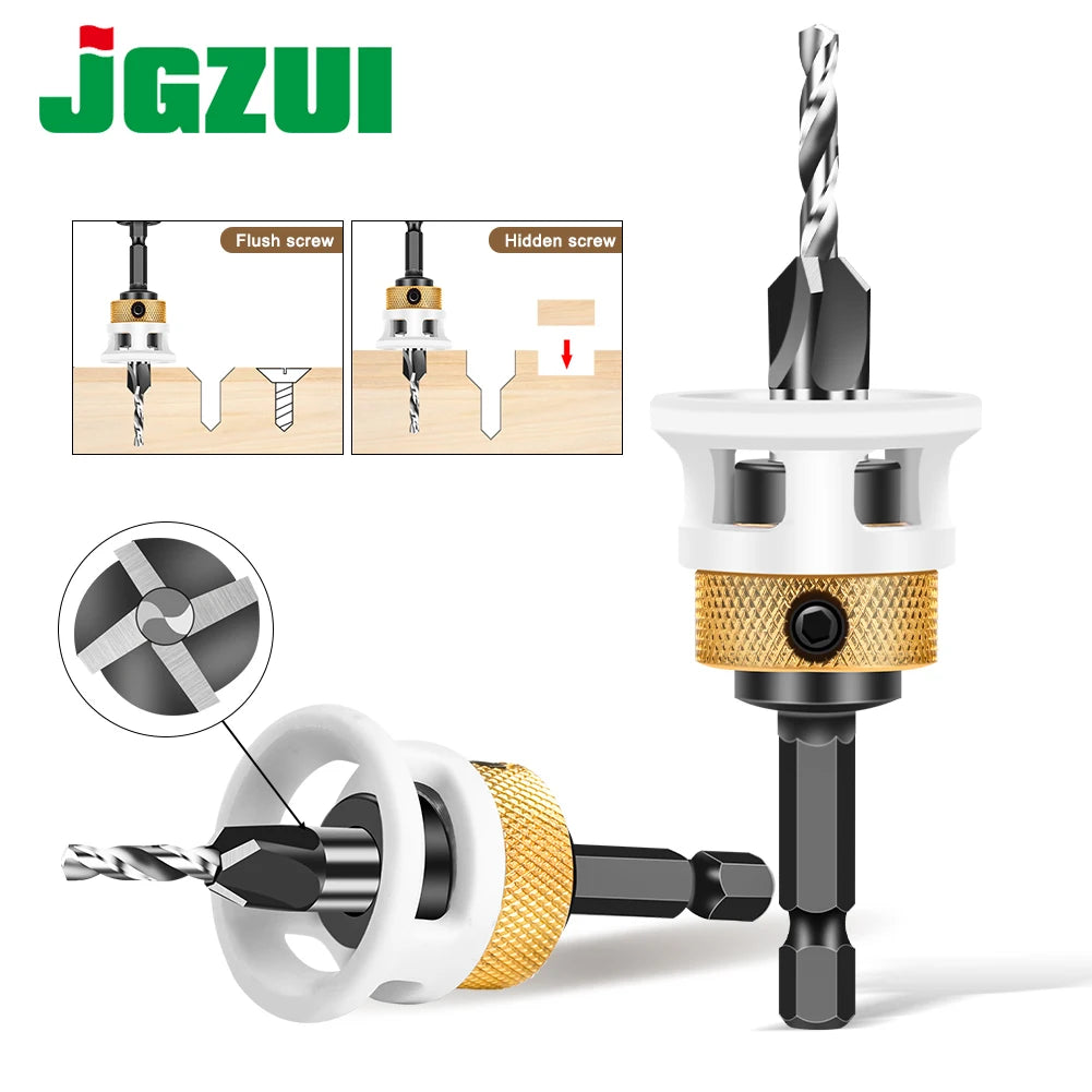Adjustable depth four-edge countersink drill bit