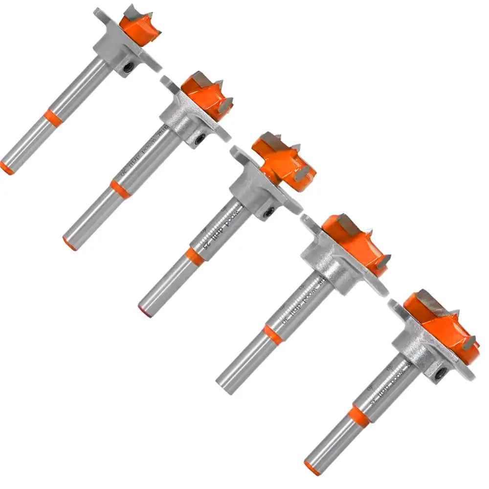 5-piece hinge boring bit set, 15-35mm, in storage box