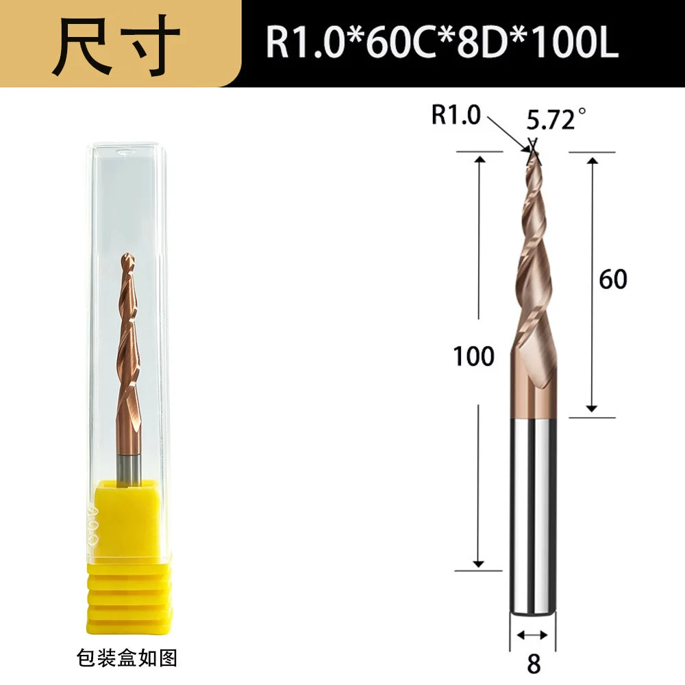 Tapered Ball Nose End Mill - 6mm Shank 2-Flute 3D Carving Router Bit
