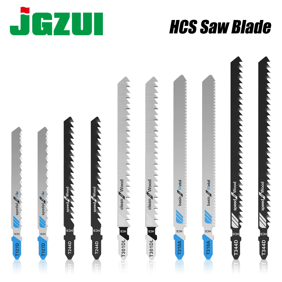 T-shank jigsaw blade set, HCS blades for wood, metal and plastic cutting