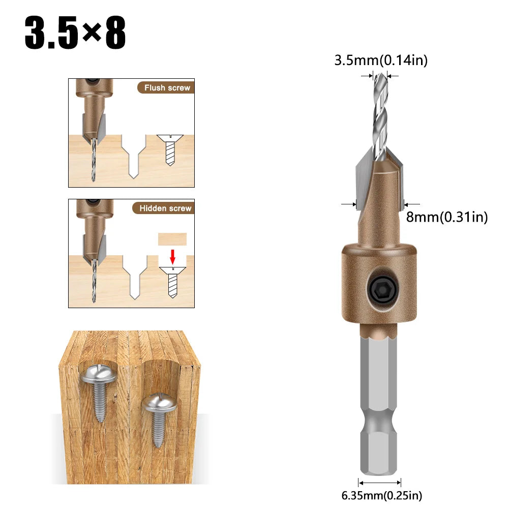 Combination Drill & Countersink Bit - Hex Shank (8mm)