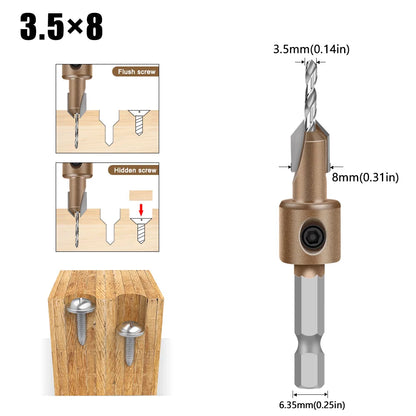 Combination Drill & Countersink Bit - Hex Shank (8mm)