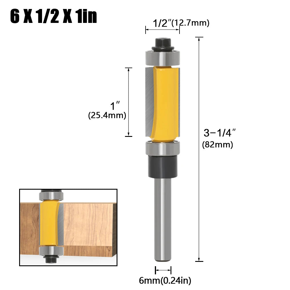 Template Trim Router Bit – Top & Bottom Bearing, 2in Cutting Length