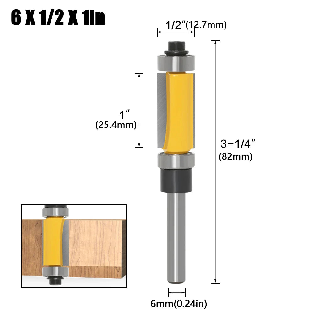 Straight Router Bit with Dual Bearings - 2 Inch Cut, 1/4 Shank
