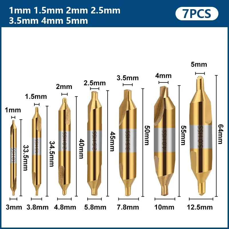 HSS Center Drill Bit - 60° Combined Countersink Spotting Drill, 1-6mm