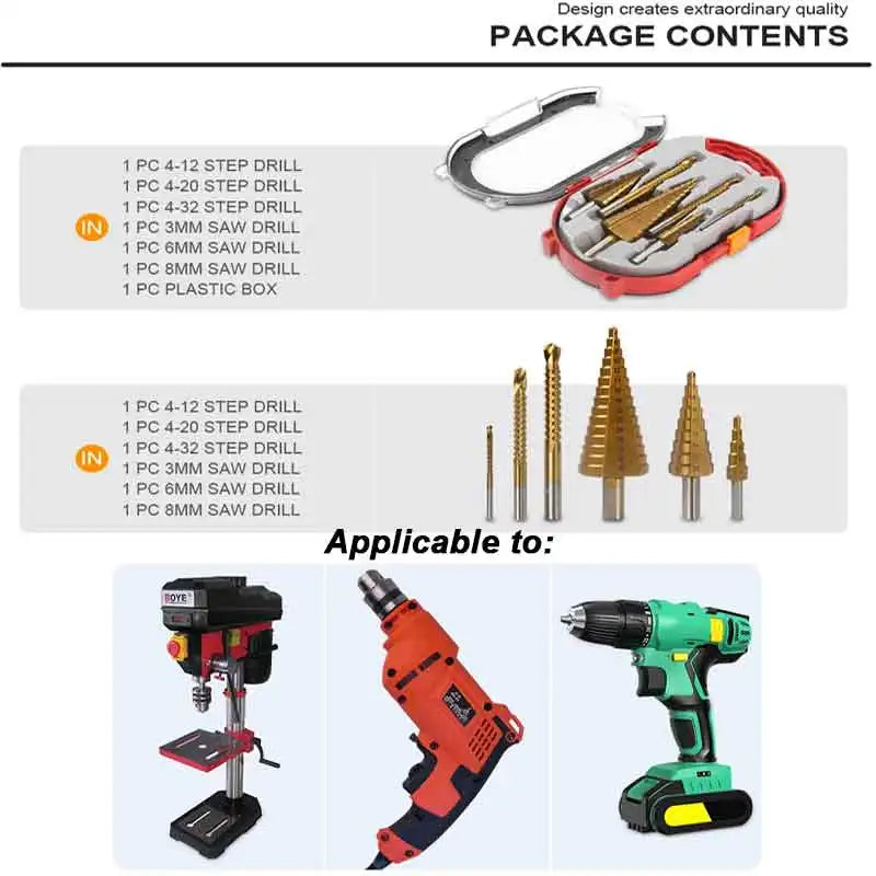 6-Piece Titanium-Coated Metal Drill Bit Set