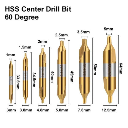 HSS Center Drill Bit - 60° Combined Countersink Spotting Drill, 1-6mm