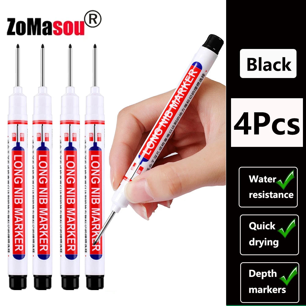 Waterproof Deep-Hole Marker Pens – 20mm Long Head, Carpenter Set