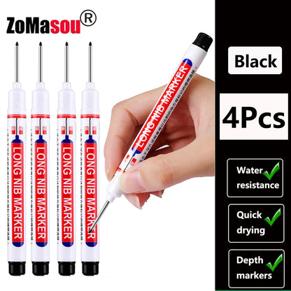Waterproof Deep-Hole Marker Pens – 20mm Long Head, Carpenter Set