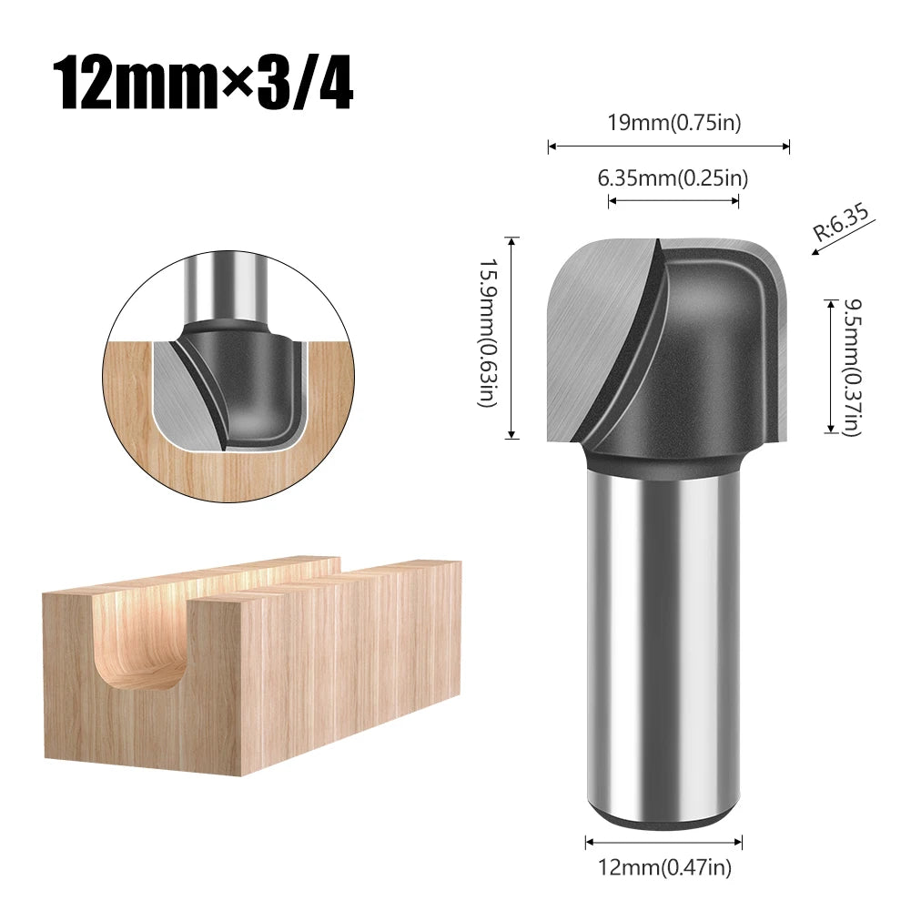 Round bottom double arc router bit with 6mm, 1/4in and 12mm shank - image 8 of 25