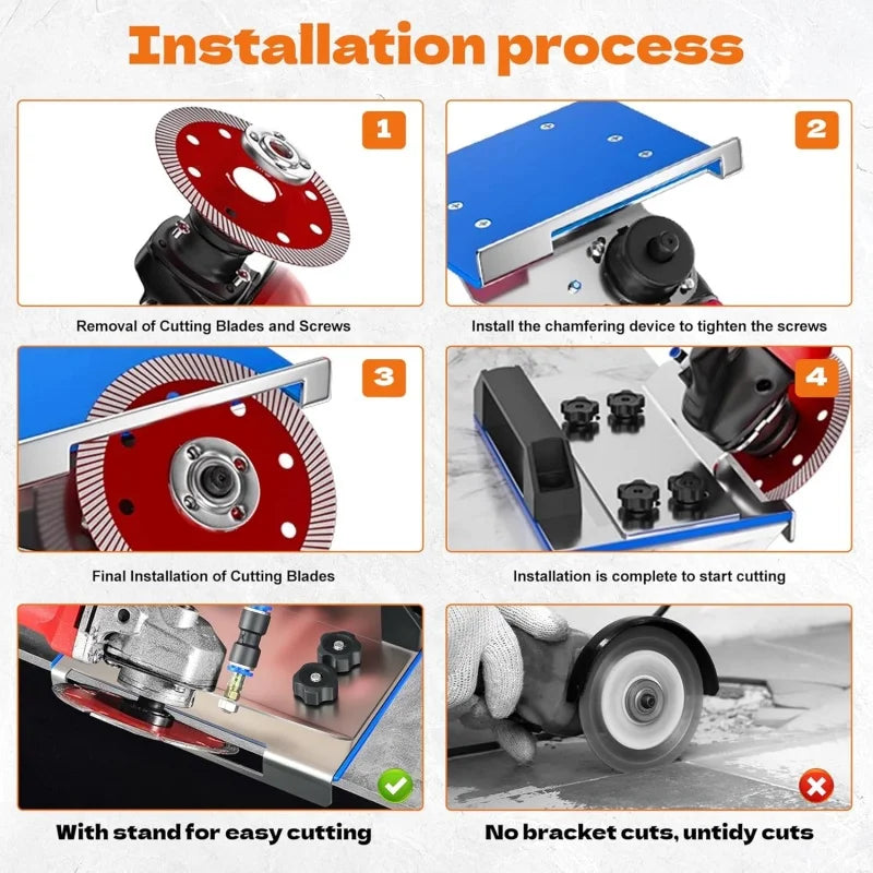 Tile chamfer stand in use during flooring installation