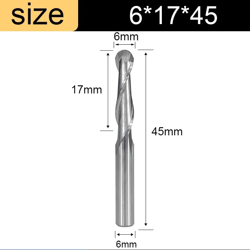 Ball Nose End Mill - 2-Flute Spiral Router Bit, 3.175-8mm Shank