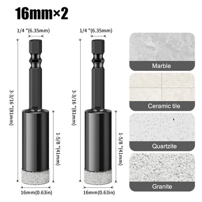Hex Shank Diamond Core Drill Bit Set - Dry Vacuum Brazed, 6-16mm