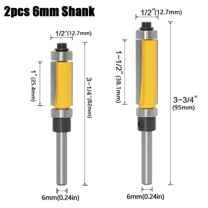 Template Trim Router Bit – Top & Bottom Bearing, 2in Cutting Length