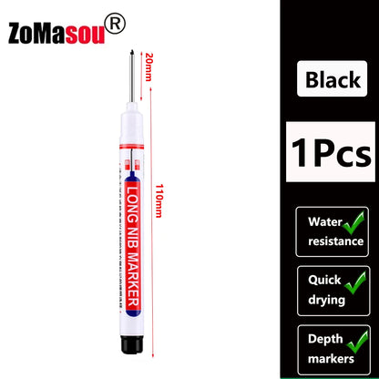 Waterproof Deep-Hole Marker Pens – 20mm Long Head, Carpenter Set