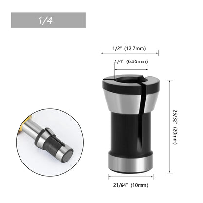 Carbide Collet Chuck Set - 6mm, 6.35mm & 8mm Router Bit Adapter