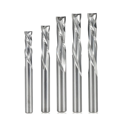 Compression router bit cutting edge close-up