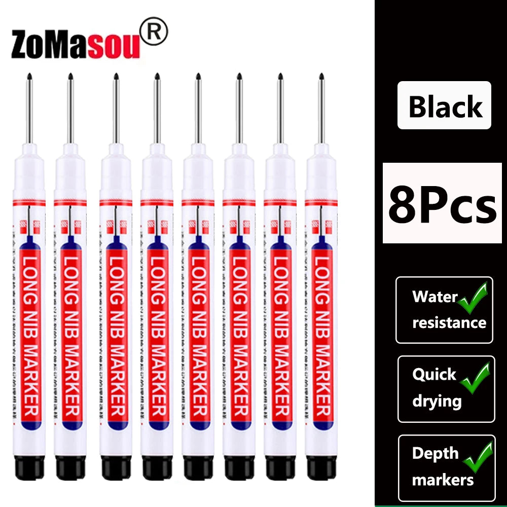 Waterproof Deep-Hole Marker Pens – 20mm Long Head, Carpenter Set