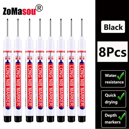 Waterproof Deep-Hole Marker Pens – 20mm Long Head, Carpenter Set