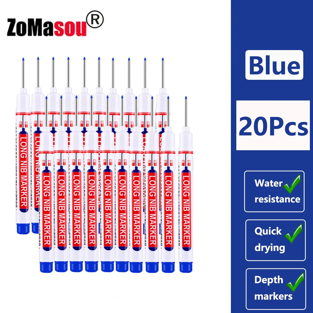 Waterproof Deep-Hole Marker Pens – 20mm Long Head, Carpenter Set