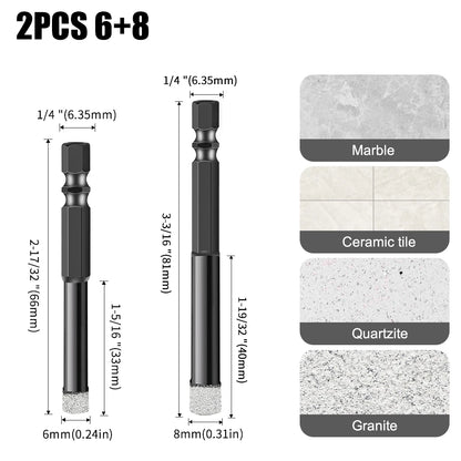 Hex Shank Diamond Core Drill Bit Set - Dry Vacuum Brazed, 6-16mm