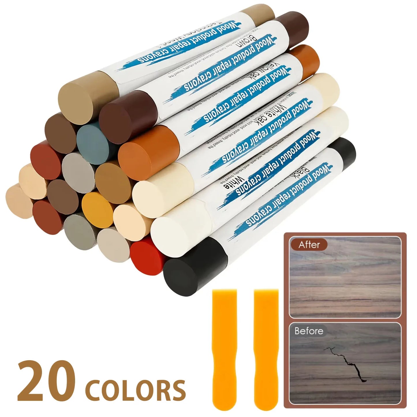 Wood Furniture Repair Filler Sticks – 20-Color Touch-Up Crayon Kit