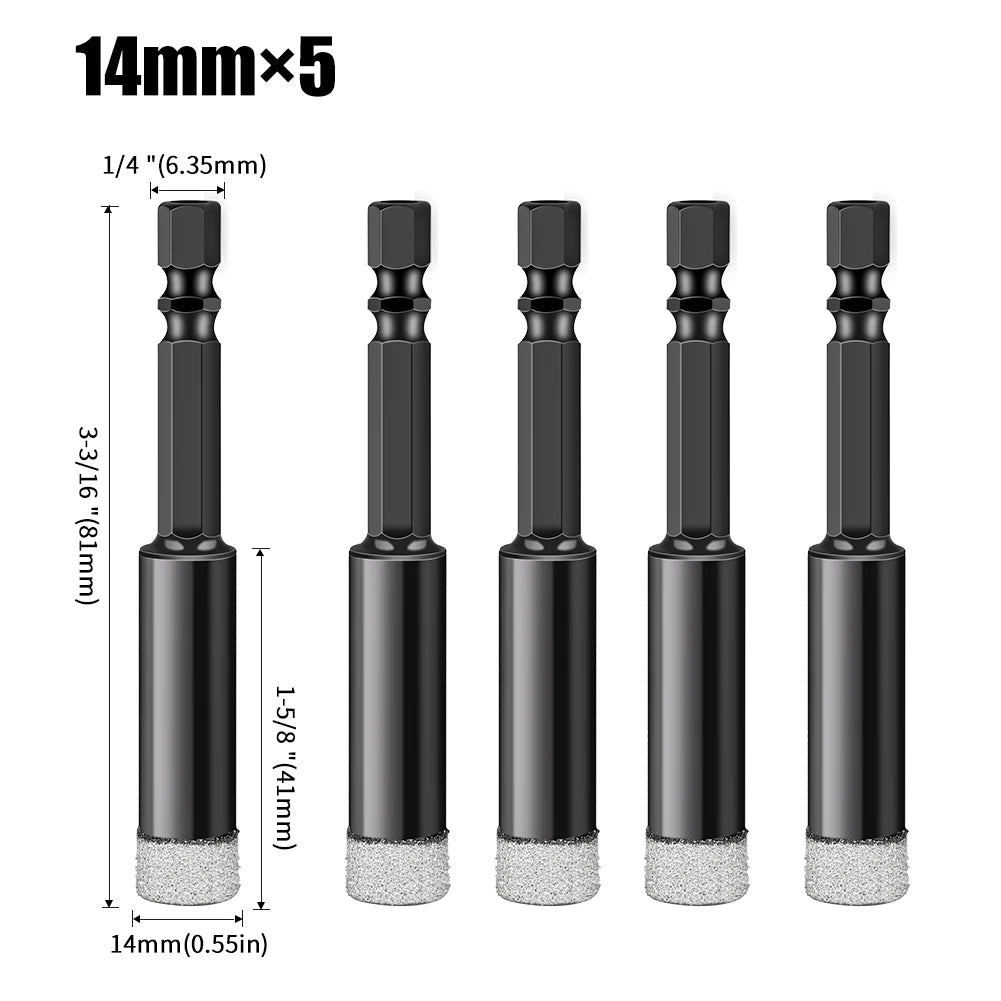 Hex Shank Diamond Core Drill Bit Set - Dry Vacuum Brazed, 6-16mm
