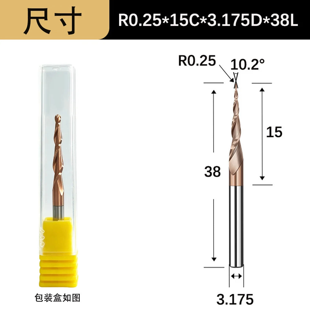 Tapered Ball Nose End Mill - 6mm Shank 2-Flute 3D Carving Router Bit