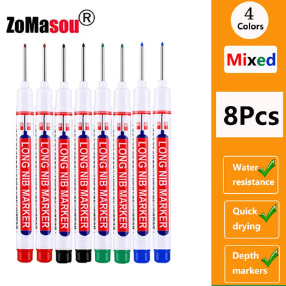 Waterproof Deep-Hole Marker Pens – 20mm Long Head, Carpenter Set
