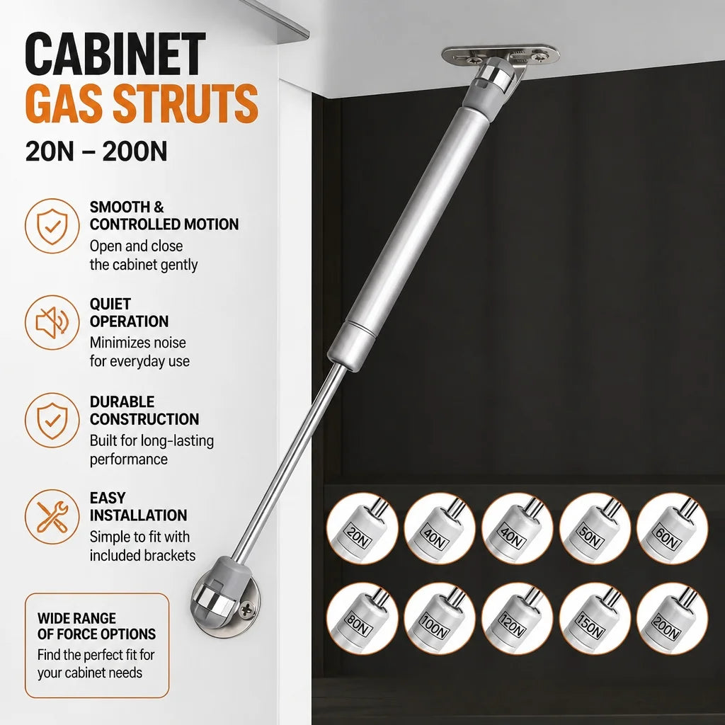 Cabinet gas strut, lift support hinge for cabinet doors
