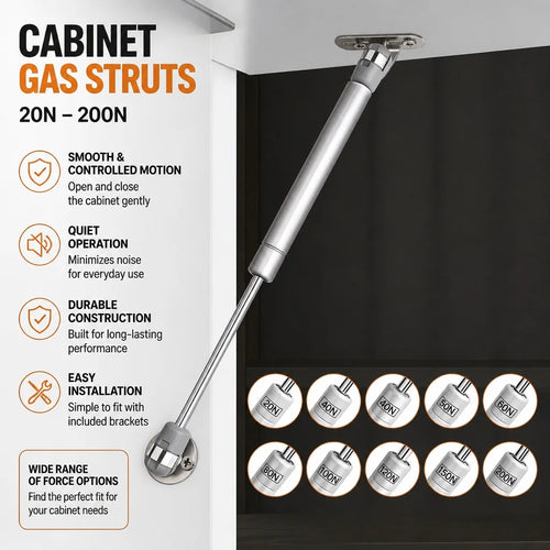 Cabinet gas strut, lift support hinge for cabinet doors