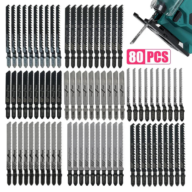 Jigsaw Blade Set - 80 Pieces, HCS/HSS, T-Shank