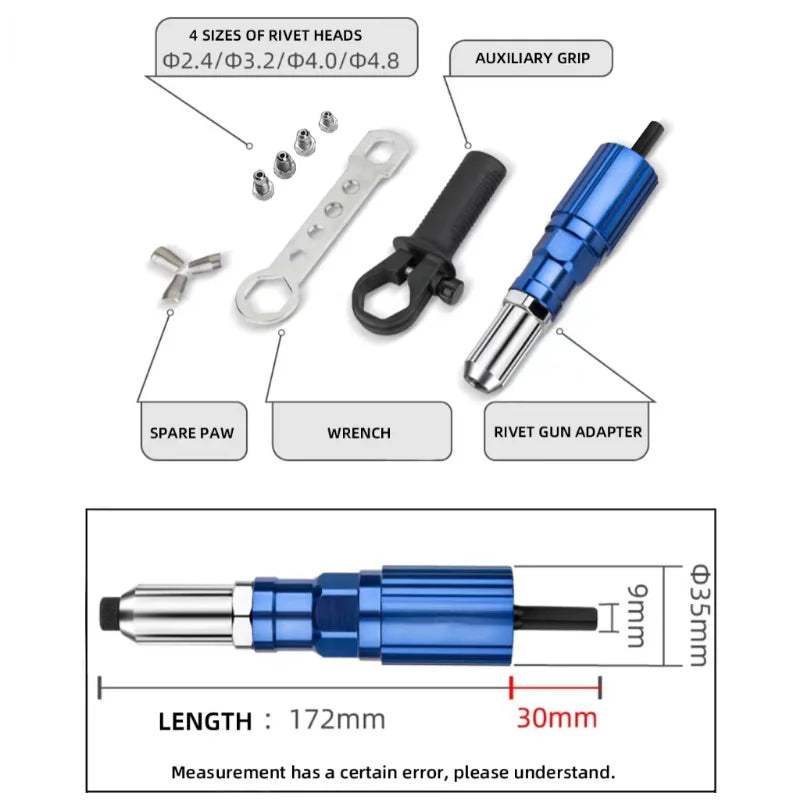 Rivet Adapter for Electric Drill - Turns Drill into Riveter