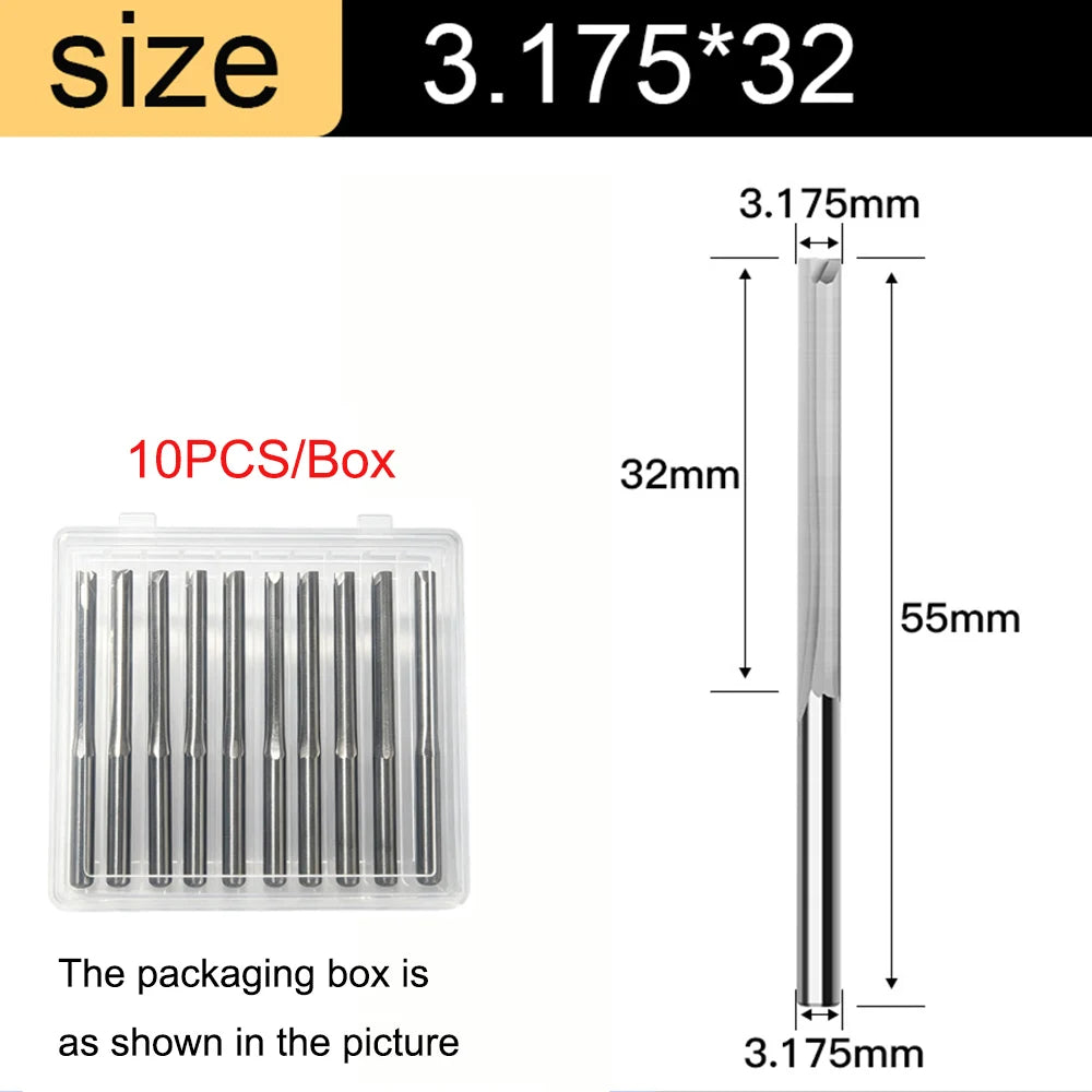 3.175mm shank 2-flute straight end mill, 10-piece set - view 10
