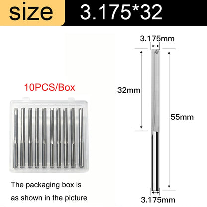 3.175mm shank 2-flute straight end mill, 10-piece set - view 10