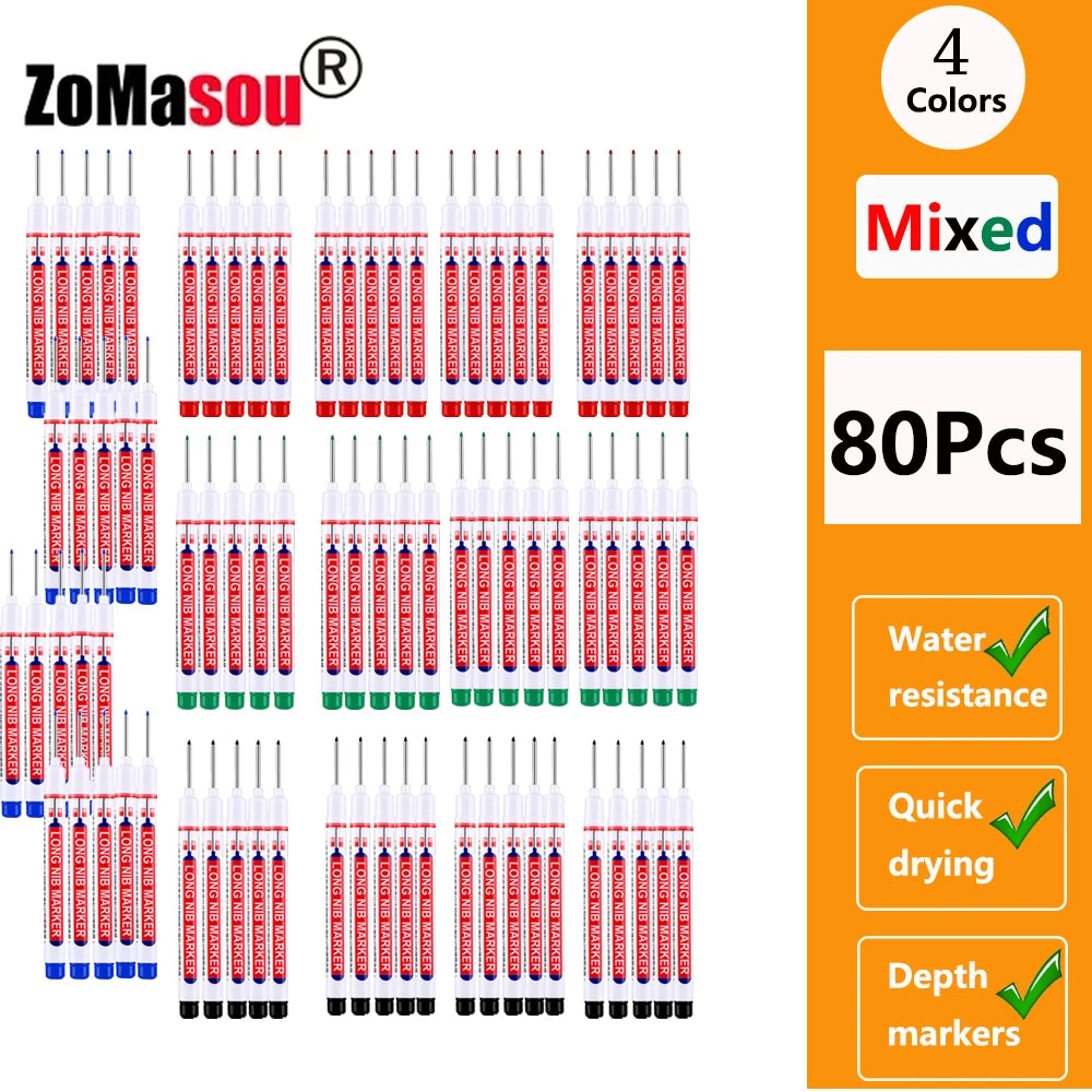 Waterproof Deep-Hole Marker Pens – 20mm Long Head, Carpenter Set