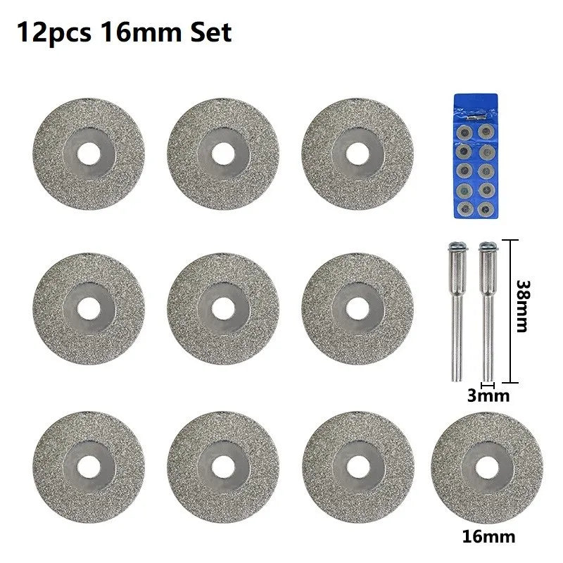 Mini Diamond Saw Blades for Rotary Tools - 16-50mm Cutting Discs, 3mm Shank