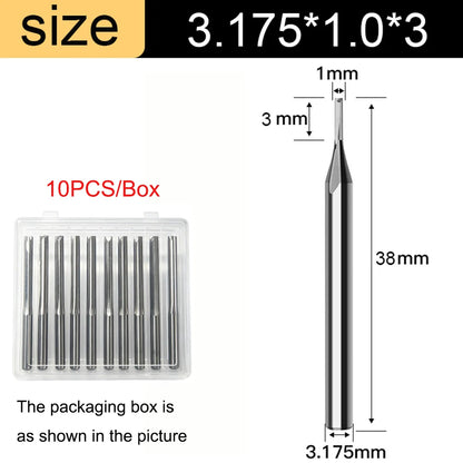 3.175mm Shank 2-Flute Straight End Mill - 10-Piece Engraving Bit Set