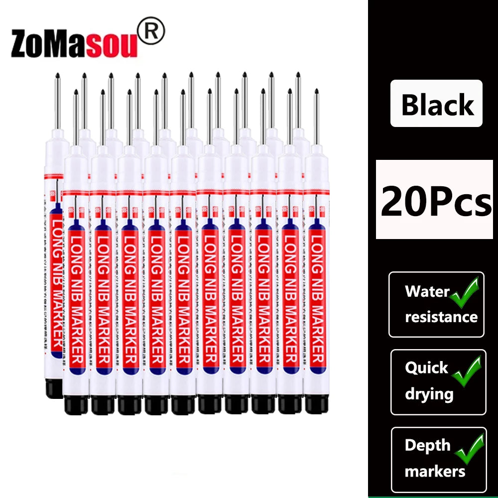 Waterproof Deep-Hole Marker Pens – 20mm Long Head, Carpenter Set