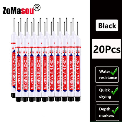Waterproof Deep-Hole Marker Pens – 20mm Long Head, Carpenter Set