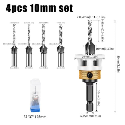 Adjustable Depth Countersink Drill Bit - 4-Edge Tungsten Steel, 2.8-4mm