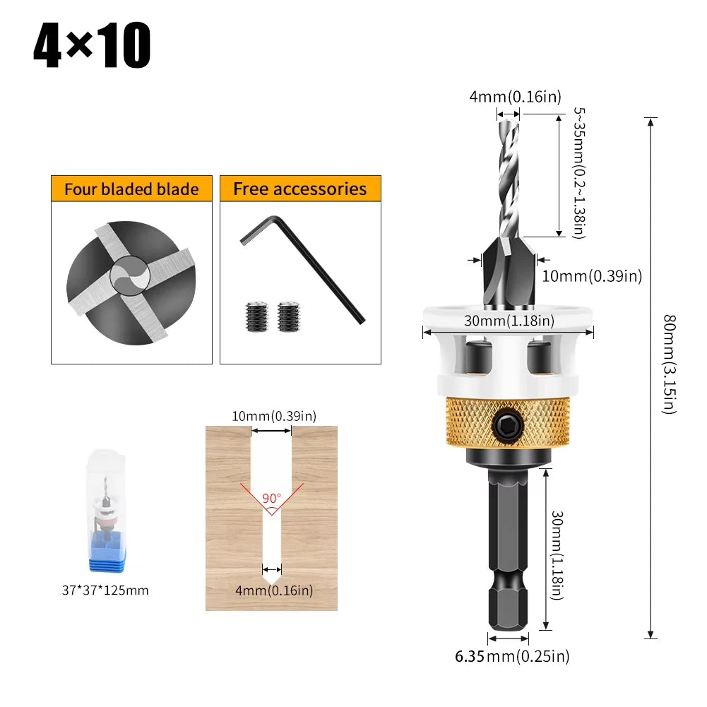 Adjustable Depth Countersink Drill Bit - 4-Edge Tungsten Steel, 2.8-4mm