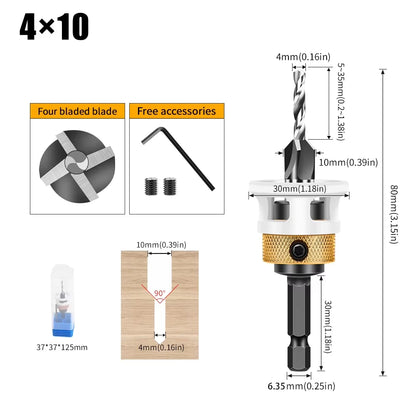 Adjustable Depth Countersink Drill Bit - 4-Edge Tungsten Steel, 2.8-4mm