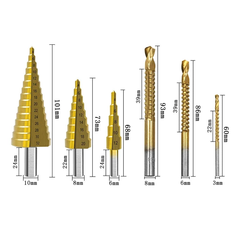 6-Piece Titanium-Coated Metal Drill Bit Set