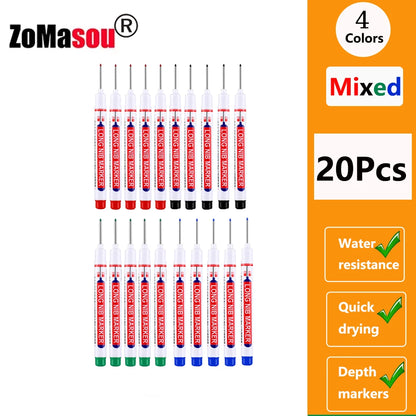 Waterproof Deep-Hole Marker Pens – 20mm Long Head, Carpenter Set
