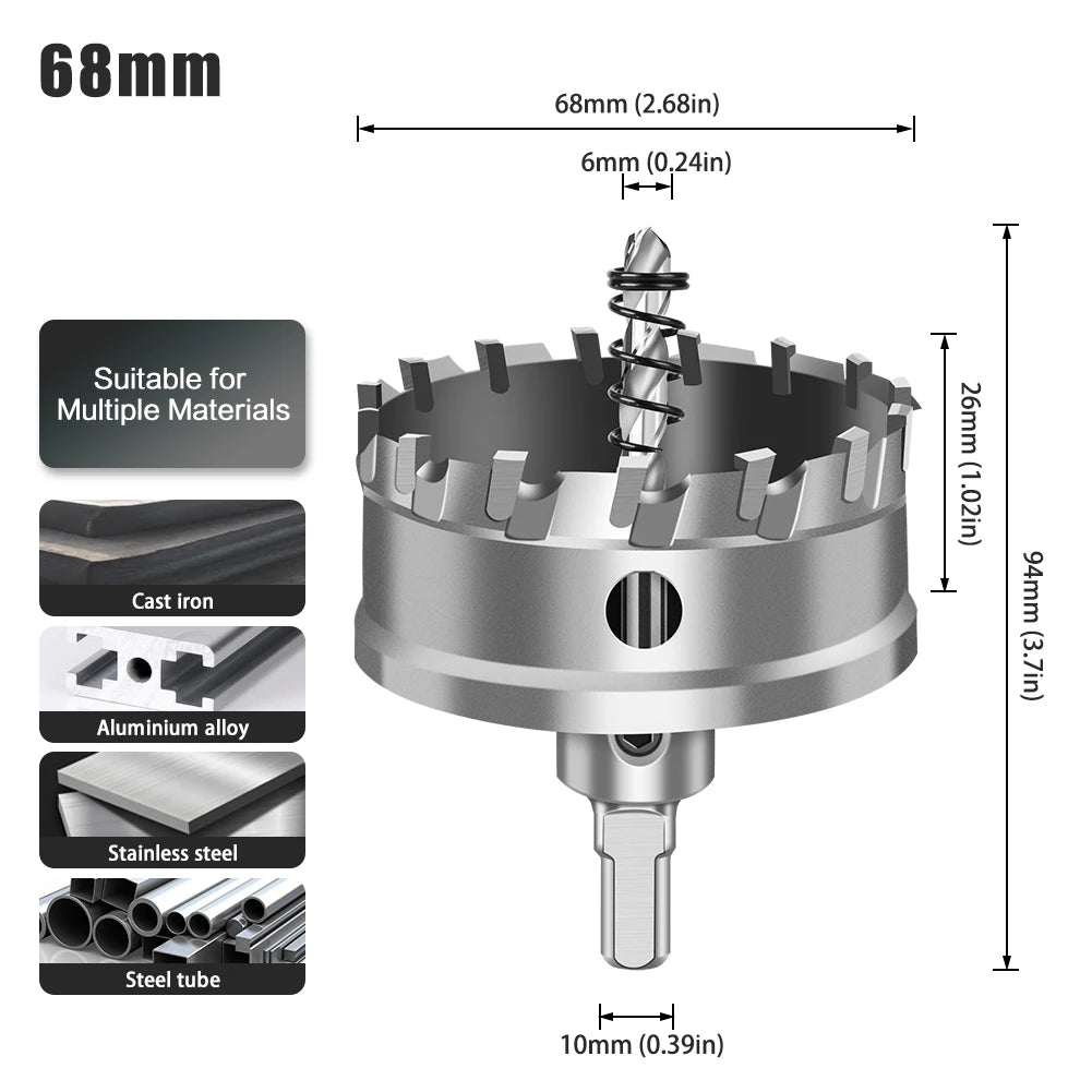 TCT Carbide Hole Saw - 12-70mm Single Cutter for Stainless Steel & Metal