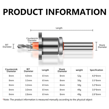 Adjustable Countersink Drill Bit – 8mm/10mm Shank, Carbide Tip