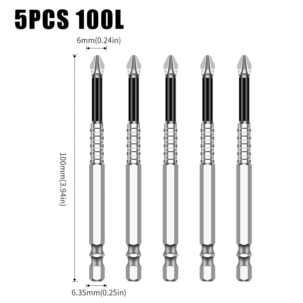 Non-Slip Magnetic Cross Head Screwdriver Bits - K5, 25-150mm Lengths