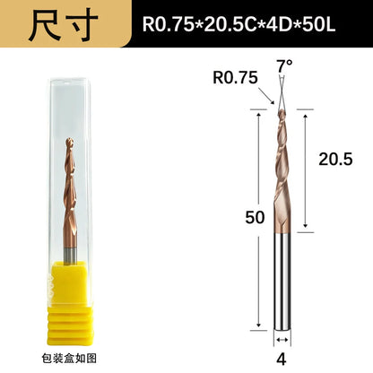Tapered Ball Nose End Mill - 6mm Shank 2-Flute 3D Carving Router Bit