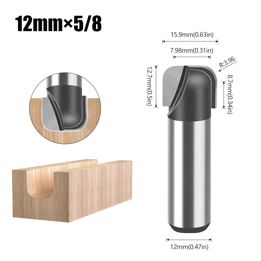 Round bottom double arc router bit with 6mm, 1/4in and 12mm shank - image 7 of 25